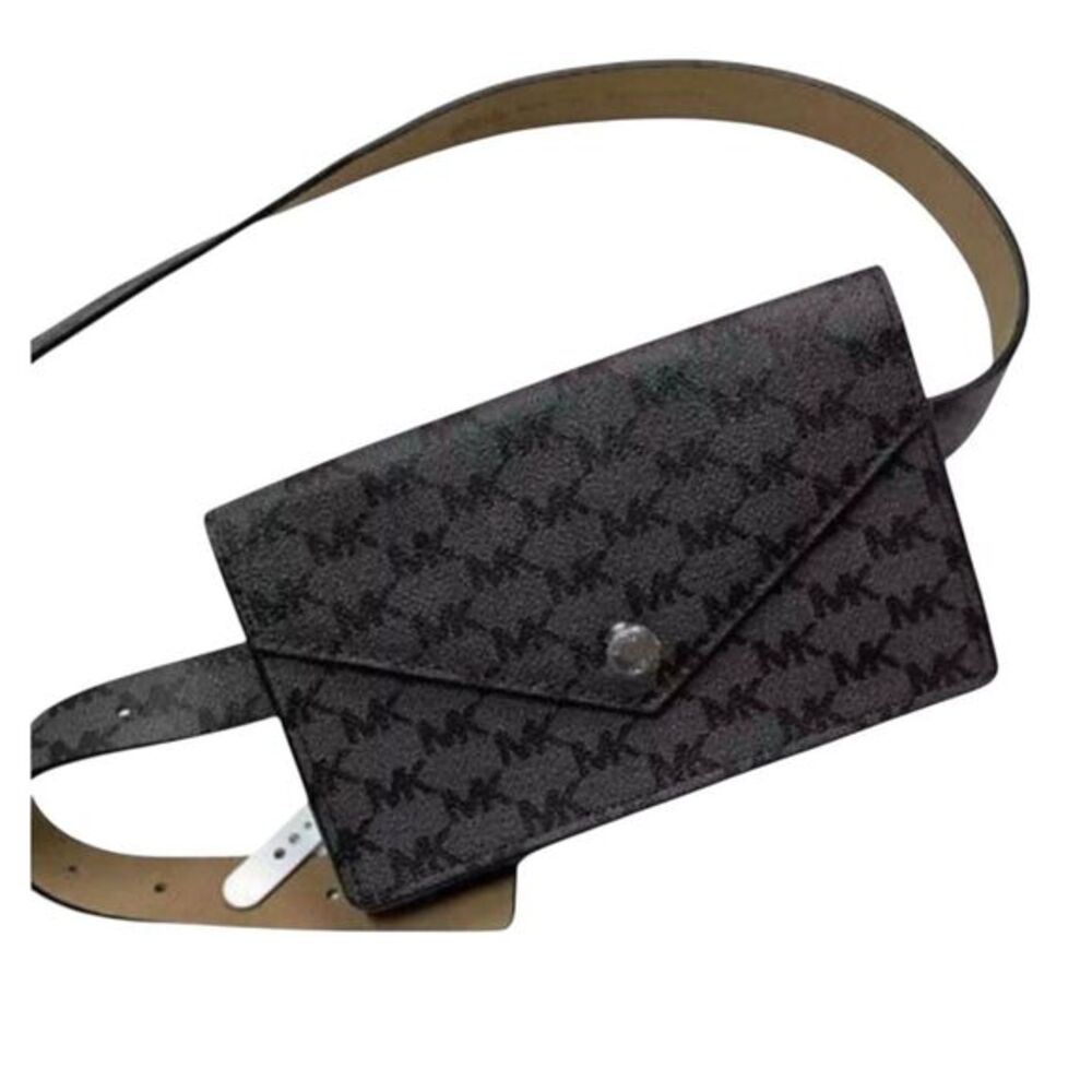 Michael Kors Women's Black Envelope Flap Monogram Belt Bag Fanny Pack L/XL